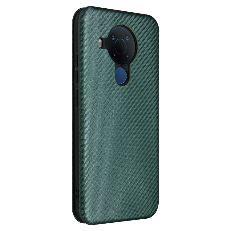 Para Nokia 5.4 Carcasa de cuero con tapa magnética horizontal con textura de fibra de carbono TPU + PC + PU con ranura para tarjeta (verde)
