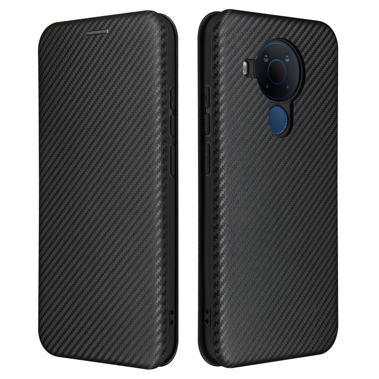 Para Nokia 5.4 Funda de cuero con tapa magnética horizontal con textura de fibra de carbono TPU + PC + PU con ranura para tarjeta (Negro)