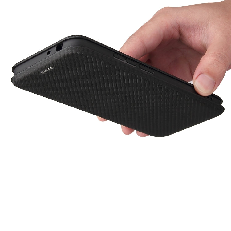 Para Nokia 5.4 Funda de cuero con tapa magnética horizontal con textura de fibra de carbono TPU + PC + PU con ranura para tarjeta (Negro)