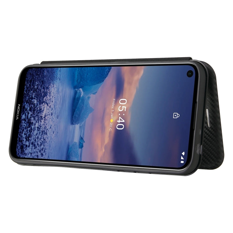 Para Nokia 5.4 Funda de cuero con tapa magnética horizontal con textura de fibra de carbono TPU + PC + PU con ranura para tarjeta (Negro)