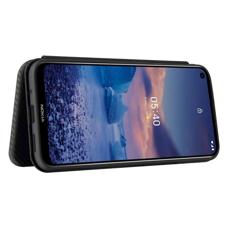 Para Nokia 5.4 Funda de cuero con tapa magnética horizontal con textura de fibra de carbono TPU + PC + PU con ranura para tarjeta (Negro)