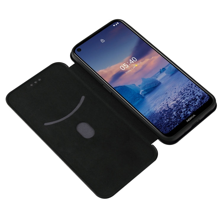 Para Nokia 5.4 Funda de cuero con tapa magnética horizontal con textura de fibra de carbono TPU + PC + PU con ranura para tarjeta (Negro)