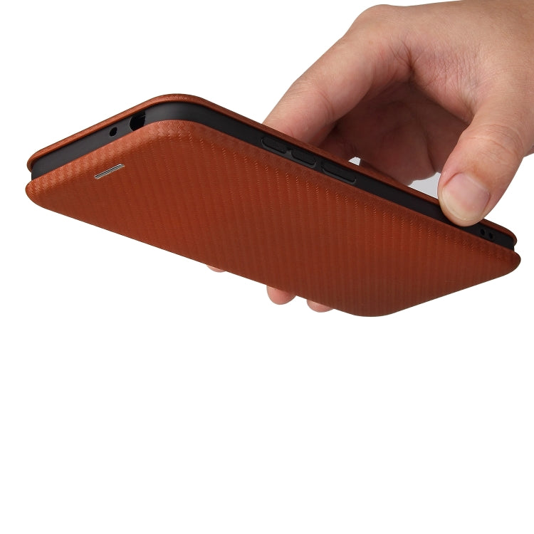 Para Nokia 5.4 Carcasa de cuero con tapa horizontal magnética con textura de fibra de carbono TPU + PC + PU con ranura para tarjeta (marrón)