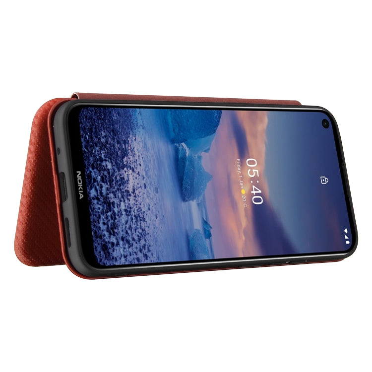 Para Nokia 5.4 Carcasa de cuero con tapa horizontal magnética con textura de fibra de carbono TPU + PC + PU con ranura para tarjeta (marrón)