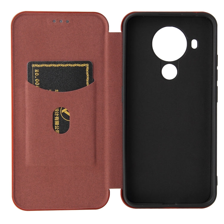 Para Nokia 5.4 Carcasa de cuero con tapa horizontal magnética con textura de fibra de carbono TPU + PC + PU con ranura para tarjeta (marrón)