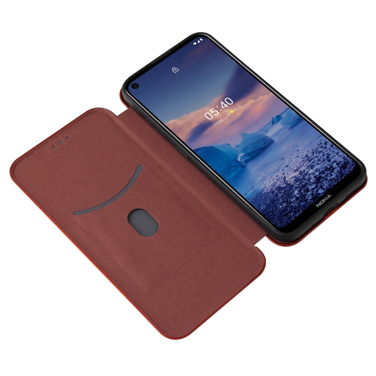 Para Nokia 5.4 Carcasa de cuero con tapa horizontal magnética con textura de fibra de carbono TPU + PC + PU con ranura para tarjeta (marrón)