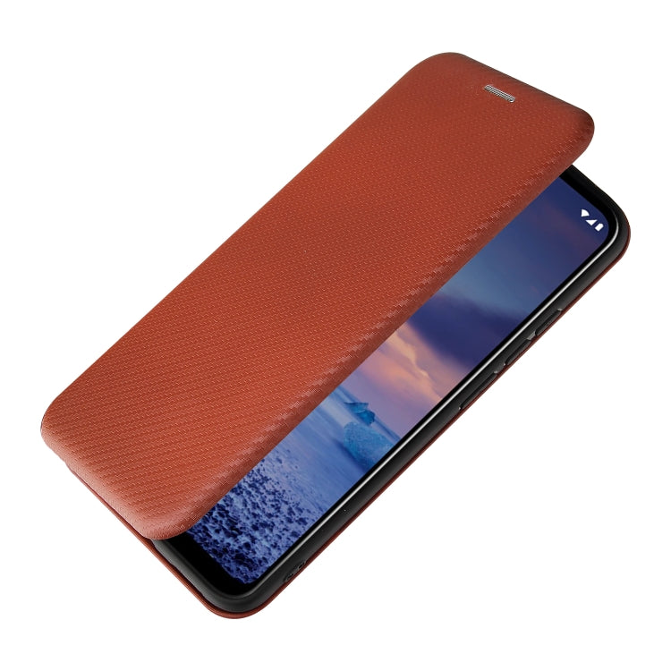 Para Nokia 5.4 Carcasa de cuero con tapa horizontal magnética con textura de fibra de carbono TPU + PC + PU con ranura para tarjeta (marrón)