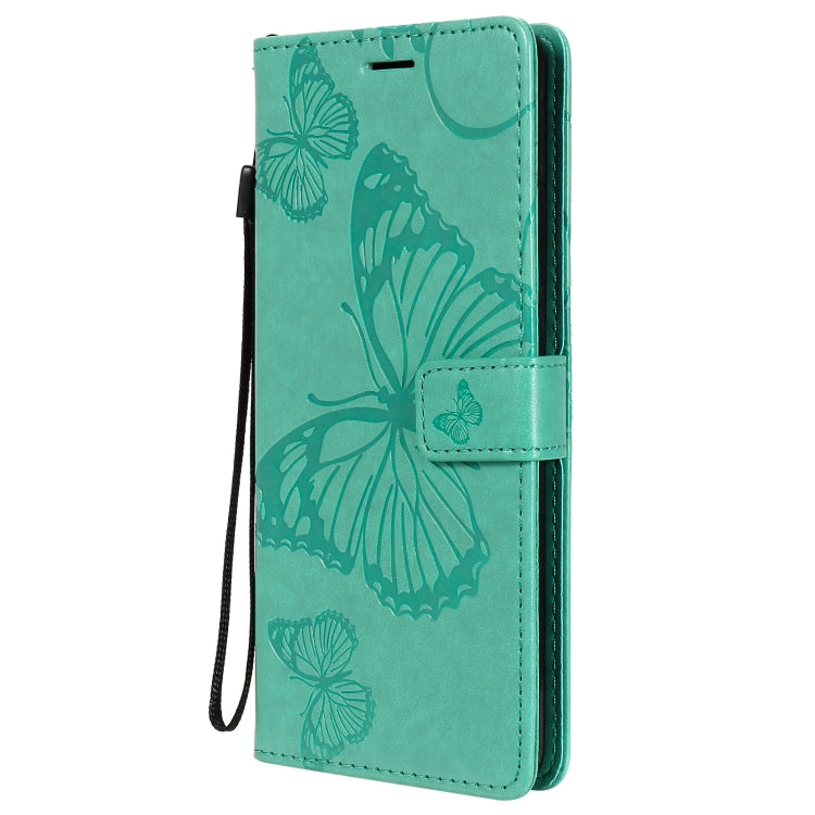 Para Nokia 2.4 3D Mariposas Patrón de relieve Funda de cuero con tapa horizontal con soporte, ranura para tarjeta y billetera (verde)