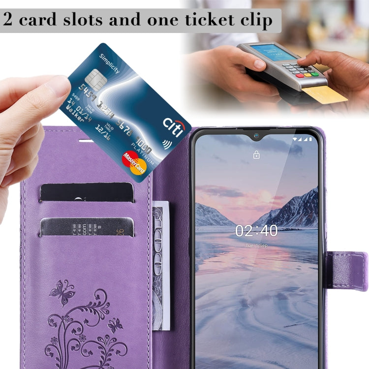 Para Nokia 2.4 3D Mariposas Patrón de relieve Funda de cuero con tapa horizontal con soporte, ranura para tarjeta y billetera (verde)