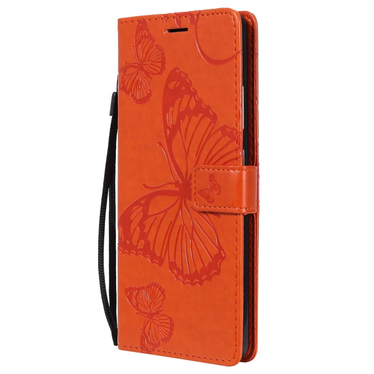 Para Nokia 2.4 3D Mariposas Patrón de relieve Funda de cuero con tapa horizontal con soporte, ranura para tarjeta y billetera (naranja)