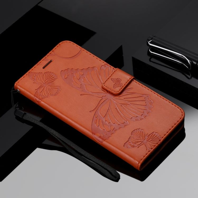 Para Nokia 2.4 3D Mariposas Patrón de relieve Funda de cuero con tapa horizontal con soporte, ranura para tarjeta y billetera (naranja)