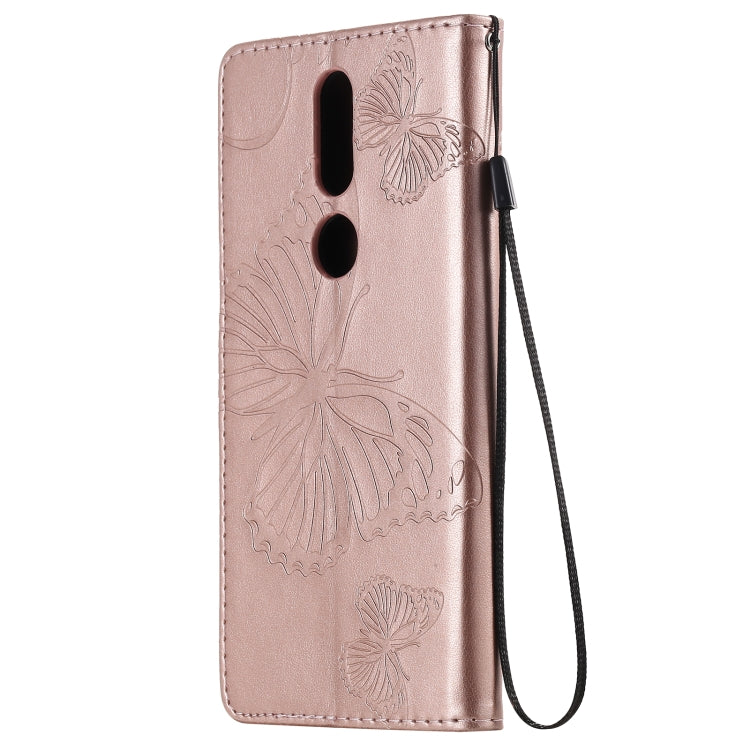 Para Nokia 2.4 3D Mariposas en relieve Patrón Funda de cuero con tapa horizontal con soporte, ranura para tarjeta y billetera (oro rosa)