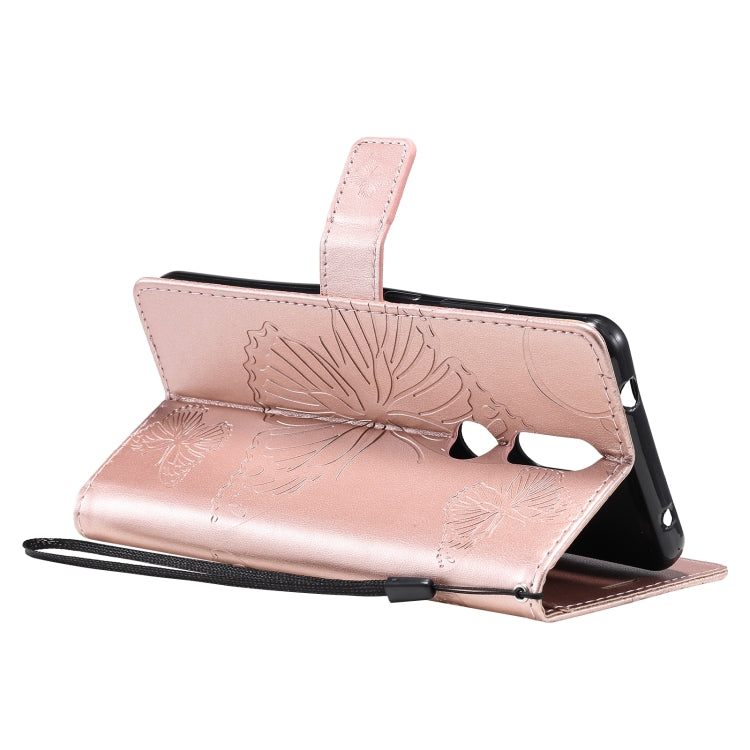Para Nokia 2.4 3D Mariposas en relieve Patrón Funda de cuero con tapa horizontal con soporte, ranura para tarjeta y billetera (oro rosa)