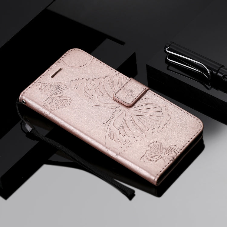 Para Nokia 2.4 3D Mariposas en relieve Patrón Funda de cuero con tapa horizontal con soporte, ranura para tarjeta y billetera (oro rosa)