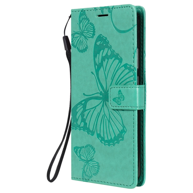 Para Nokia 3.4 3D Mariposas en relieve Patrón Horizontal Flip Funda de cuero con soporte y ranura para tarjeta y billetera (Verde)