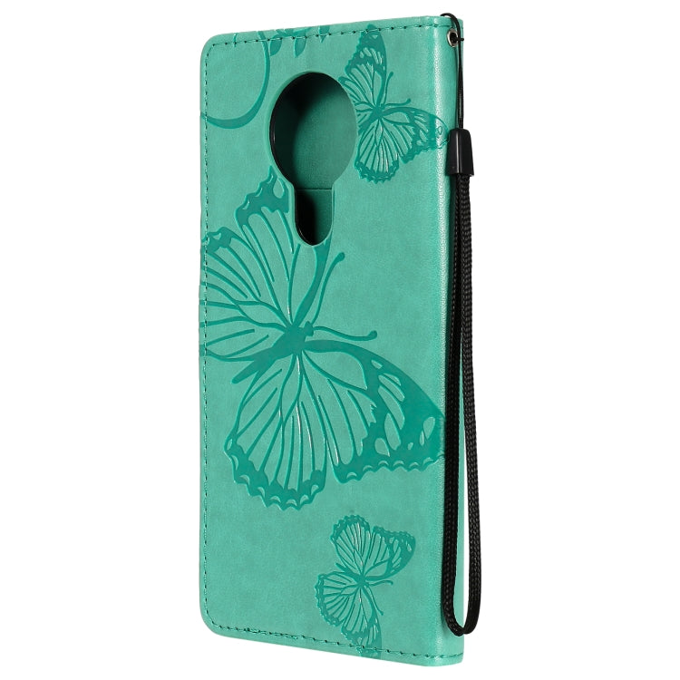 Para Nokia 3.4 3D Mariposas en relieve Patrón Horizontal Flip Funda de cuero con soporte y ranura para tarjeta y billetera (Verde)