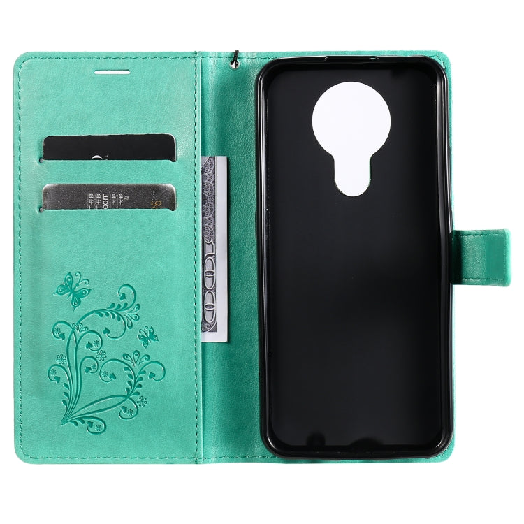 Para Nokia 3.4 3D Mariposas en relieve Patrón Horizontal Flip Funda de cuero con soporte y ranura para tarjeta y billetera (Verde)