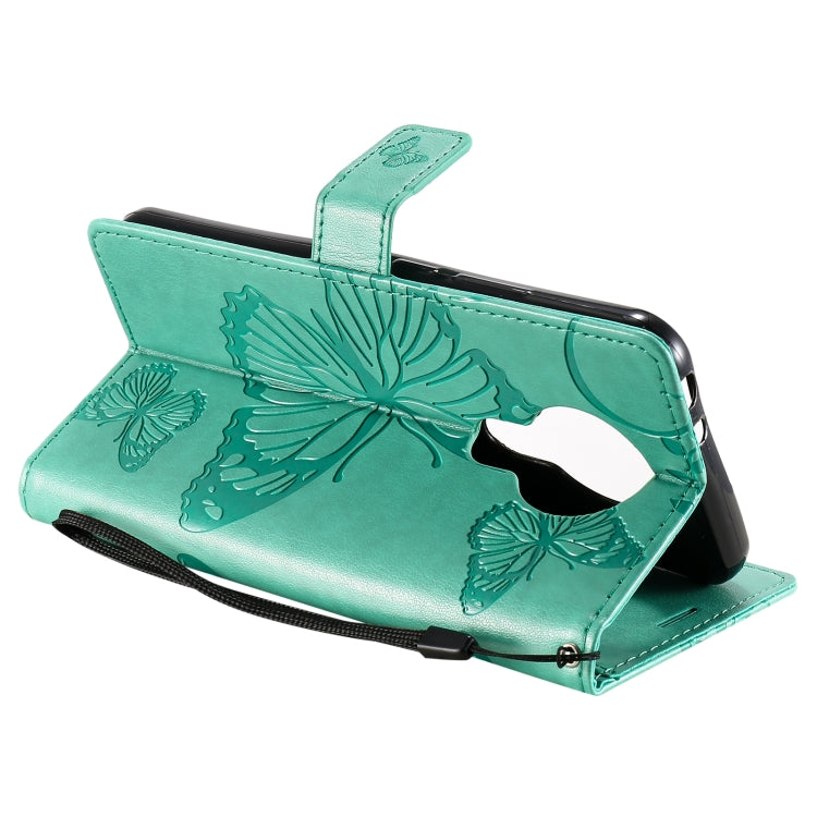 Para Nokia 3.4 3D Mariposas en relieve Patrón Horizontal Flip Funda de cuero con soporte y ranura para tarjeta y billetera (Verde)