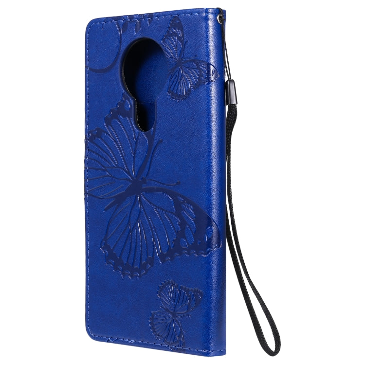 Para Nokia 3.4 3D Mariposas en relieve Patrón Horizontal Flip Funda de cuero con soporte, ranura para tarjeta y billetera (azul)