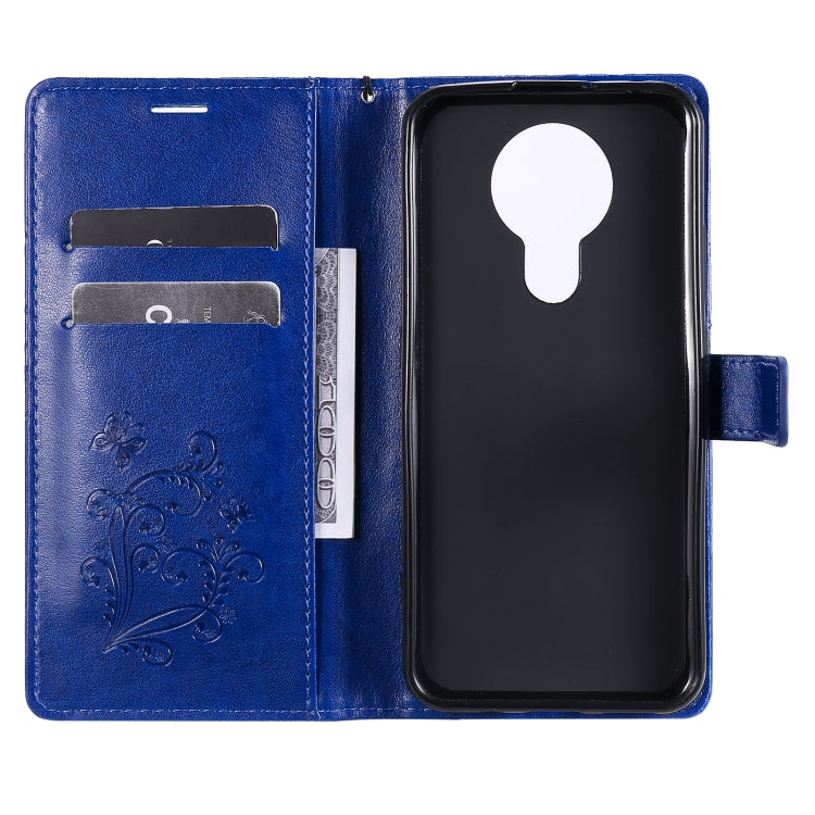 Para Nokia 3.4 3D Mariposas en relieve Patrón Horizontal Flip Funda de cuero con soporte, ranura para tarjeta y billetera (azul)