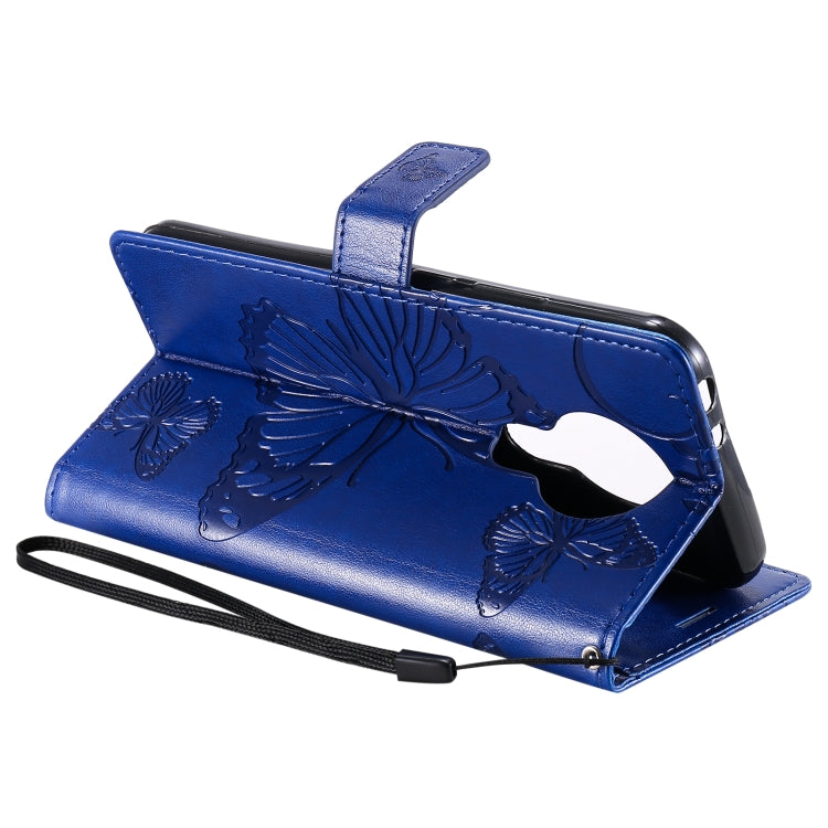 Para Nokia 3.4 3D Mariposas en relieve Patrón Horizontal Flip Funda de cuero con soporte, ranura para tarjeta y billetera (azul)