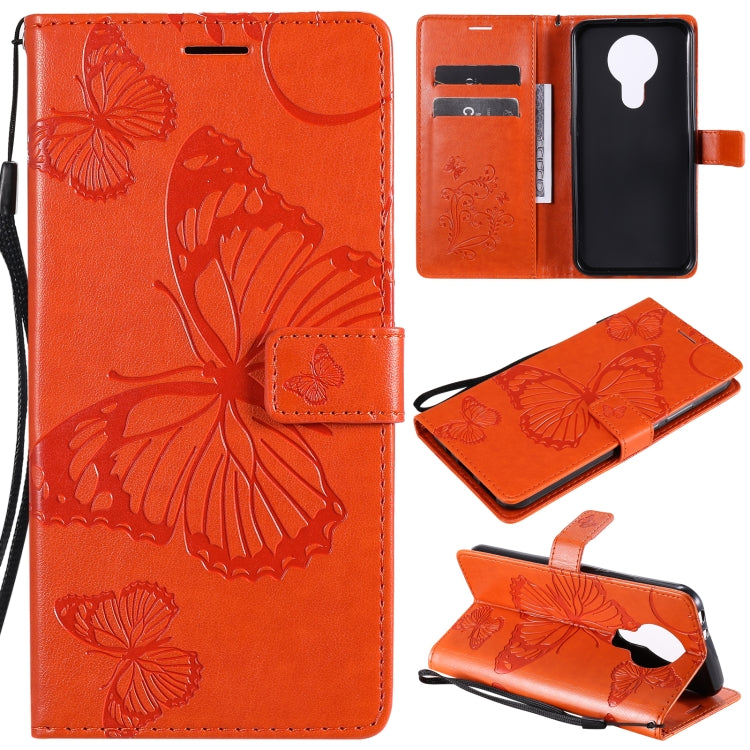 Para Nokia 3.4 3D Mariposas en relieve Patrón Horizontal Flip Funda de cuero con soporte, ranura para tarjeta y billetera (naranja)