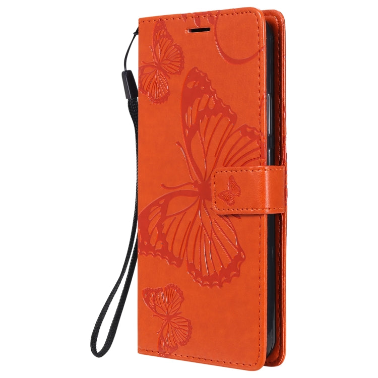 Para Nokia 3.4 3D Mariposas en relieve Patrón Horizontal Flip Funda de cuero con soporte, ranura para tarjeta y billetera (naranja)