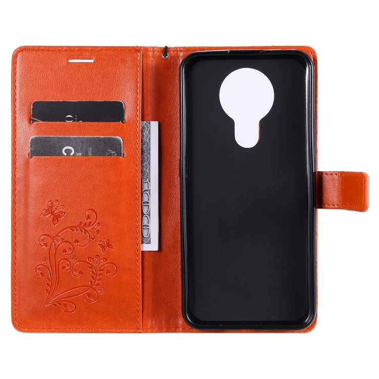 Para Nokia 3.4 3D Mariposas en relieve Patrón Horizontal Flip Funda de cuero con soporte, ranura para tarjeta y billetera (naranja)
