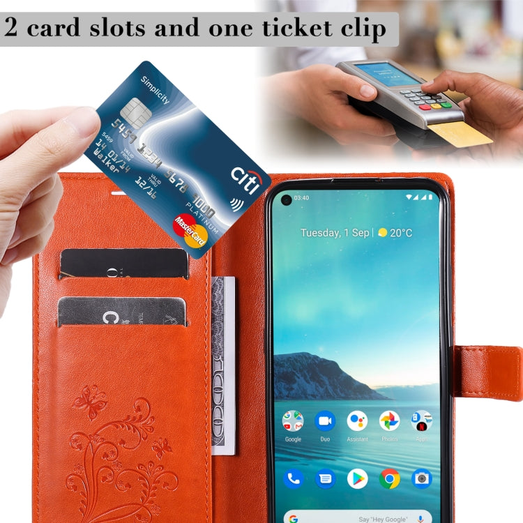 Para Nokia 3.4 3D Mariposas en relieve Patrón Horizontal Flip Funda de cuero con soporte, ranura para tarjeta y billetera (naranja)