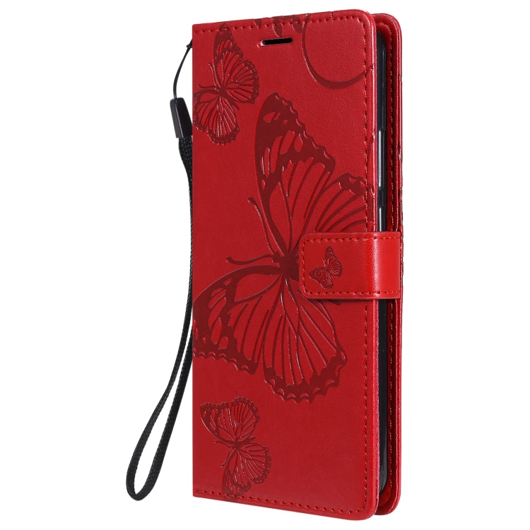 Para Nokia 3.4 3D Mariposas en relieve Patrón Horizontal Flip Funda de cuero con soporte y ranura para tarjeta y billetera (Rojo)