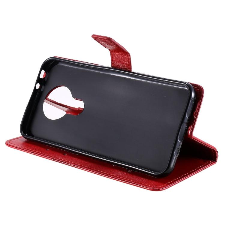 Para Nokia 3.4 3D Mariposas en relieve Patrón Horizontal Flip Funda de cuero con soporte y ranura para tarjeta y billetera (Rojo)