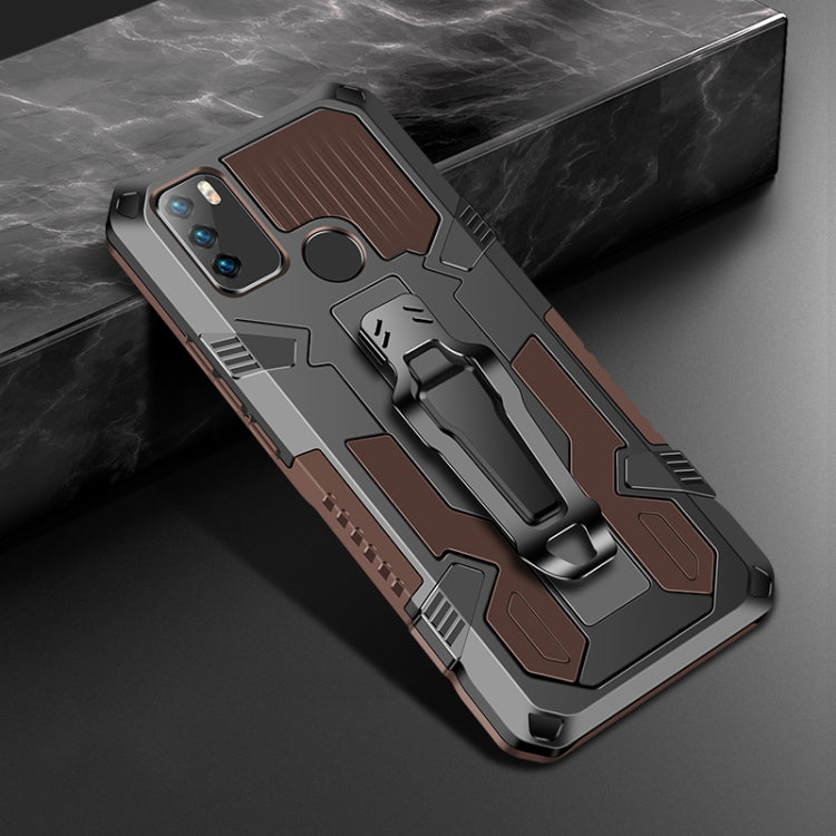 Para Infinix Hot 9 Play Machine Armor Warrior Aftersproof PC + TPU Funda protectora (café)