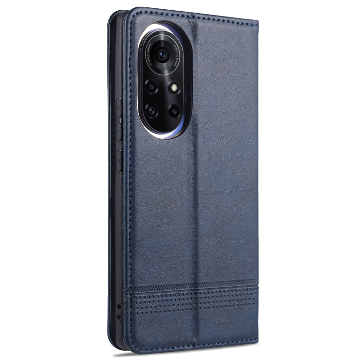 Para Huawei nova 8 5G AZNS Estuche de cuero con tapa magnética con textura de becerro horizontal con ranuras para tarjetas, soporte y billetera (azul oscuro)