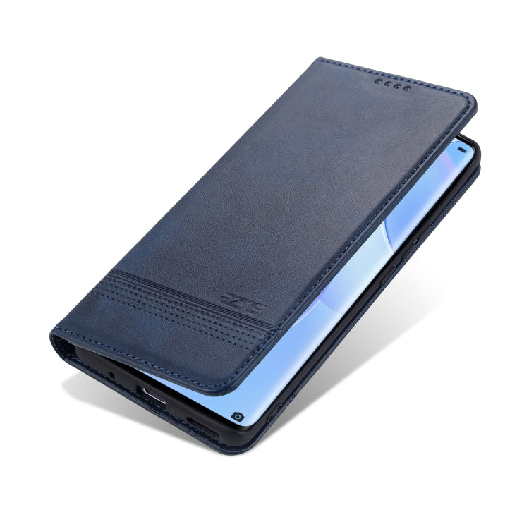 Para Huawei nova 8 5G AZNS Estuche de cuero con tapa magnética con textura de becerro horizontal con ranuras para tarjetas, soporte y billetera (azul oscuro)