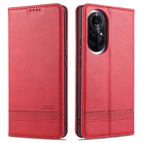 Para Huawei nova 8 5G AZNS Estuche de cuero con tapa magnética con textura de becerro horizontal con ranuras para tarjetas, soporte y billetera (rojo)