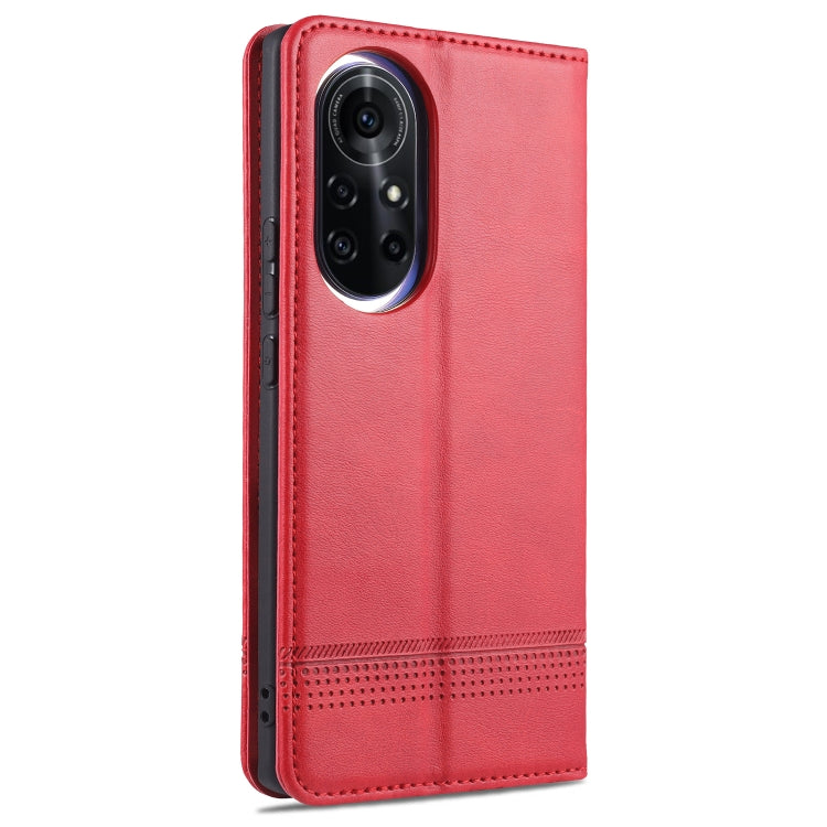 Para Huawei nova 8 5G AZNS Estuche de cuero con tapa magnética con textura de becerro horizontal con ranuras para tarjetas, soporte y billetera (rojo)