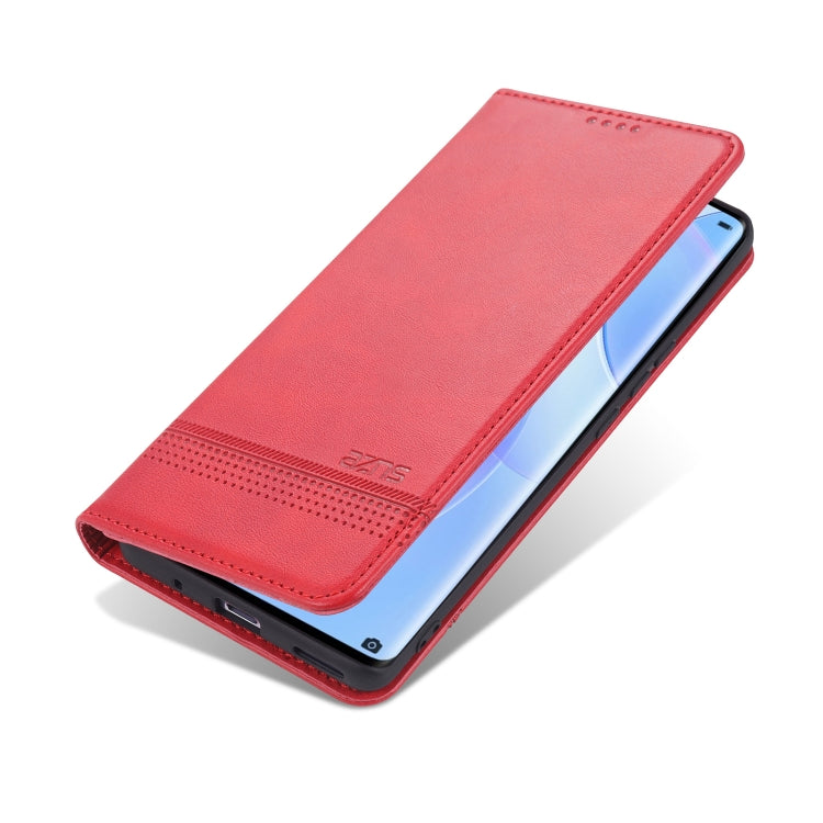 Para Huawei nova 8 5G AZNS Estuche de cuero con tapa magnética con textura de becerro horizontal con ranuras para tarjetas, soporte y billetera (rojo)