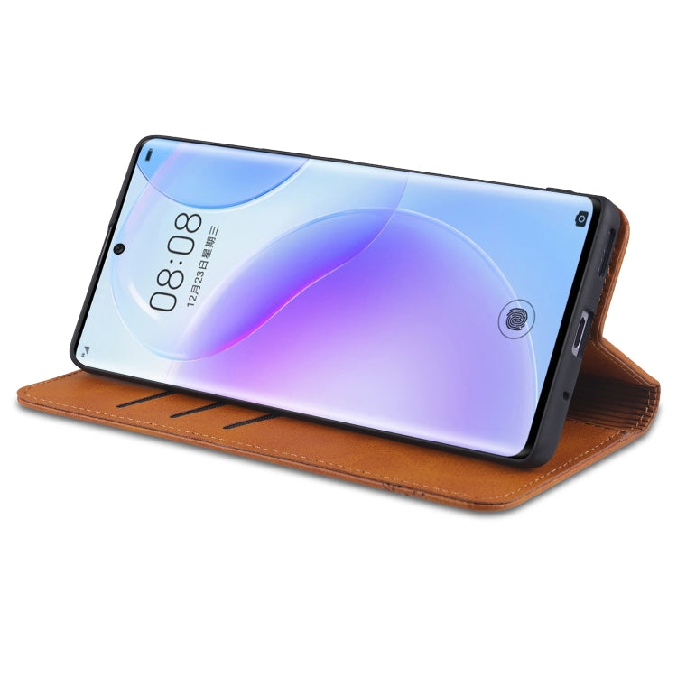 Para Huawei nova 8 5G AZNS Estuche de cuero con tapa magnética con textura de becerro horizontal con ranuras para tarjetas, soporte y billetera (azul oscuro)