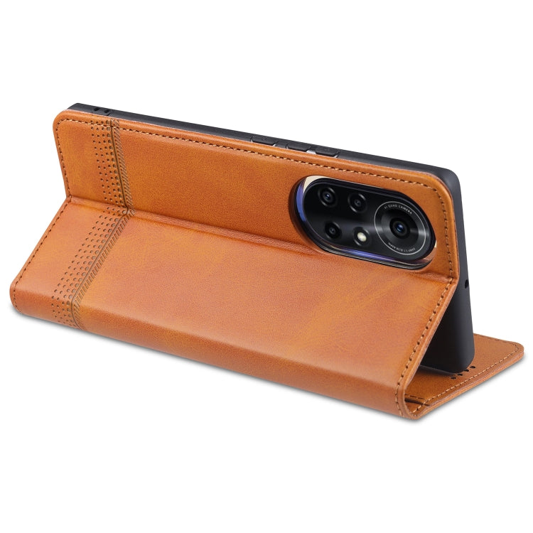 Para Huawei nova 8 5G AZNS Estuche de cuero con tapa magnética con textura de becerro horizontal con ranuras para tarjetas, soporte y billetera (azul oscuro)