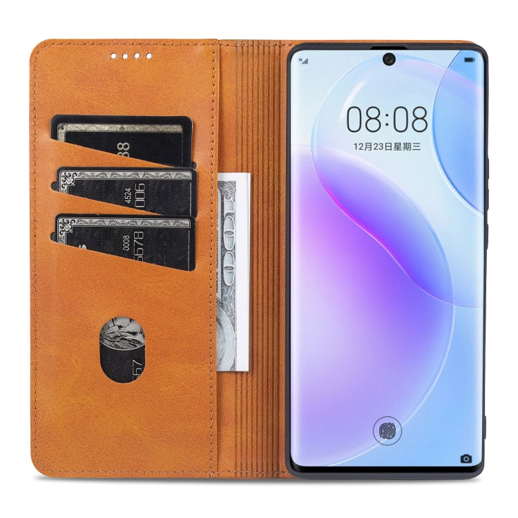Para Huawei nova 8 5G AZNS Estuche de cuero con tapa magnética con textura de becerro horizontal con ranuras para tarjetas, soporte y billetera (azul oscuro)