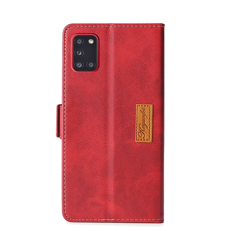 Estuche de Cuero Samsung Galaxy A31 Textura Retro Hebilla Lateral Tapa Horizontal Soporte Ranuras Tarjetas Billetera (Rojo)