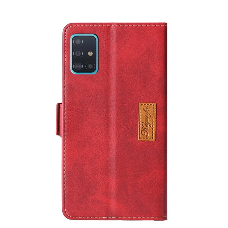 Estuche de Cuero Samsung Galaxy A51 Textura Retro Hebilla Lateral Tapa Horizontal Soporte Ranuras para Tarjetas Billetera (Rojo)