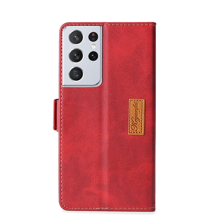 Estuche de cuero Samsung Galaxy S21 Ultra 5G con tapa horizontal soporte ranuras tarjetas billetera (Rojo)