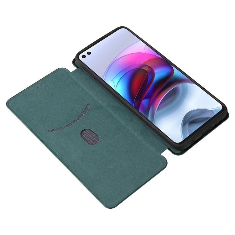 Para Motorola Edge S Fibra de carbono Textura Magnética Horizontal Flip TPU + PC + Funda de cuero PU con ranura para tarjeta (verde)