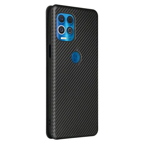 Para Motorola Edge S Fibra de carbono Textura Magnética Horizontal Flip TPU + PC + Funda de cuero PU con ranura para tarjeta (Negro)