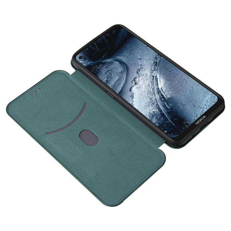Para Nokia 7.3 Textura de fibra de carbono Magnético Horizontal Flip TPU + PC + Funda de cuero PU con ranura para tarjeta (verde)
