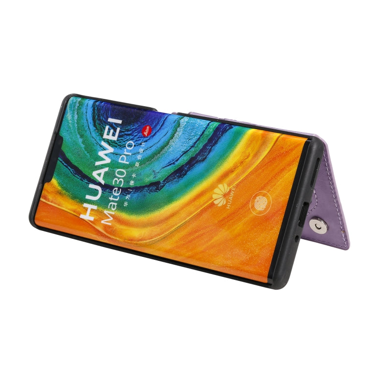 Para Huawei Mate 30 Pro Flor Patrón de estampado de estampado de estampado de impermeables con soporte y ranuras para tarjetas y marco de fotos (púrpura)