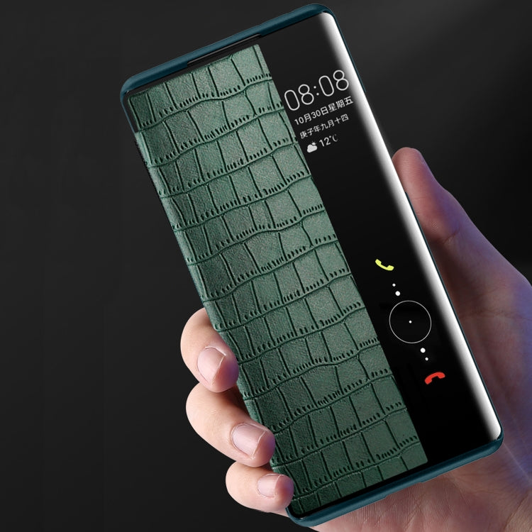 Para Huawei Mate 40 Textura de cocodrilo Ventana de pantalla Horizontal Flip Funda de cuero (verde)