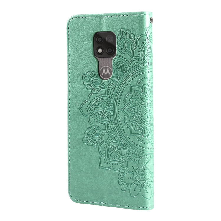 Para Motorola Moto G Play 2021 7-Petal Flowers Patrón de estampado de estampado Horizontal Flip PU Funda de cuero con soporte y ranuras para tarjetas y marco de fotos (verde)
