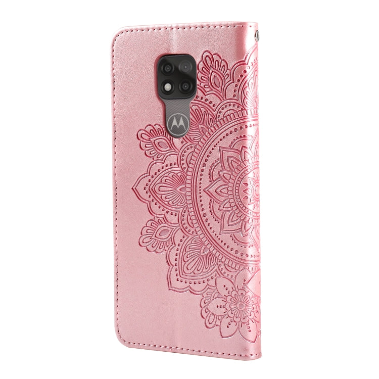 Para Motorola Moto G Play 2021 7-Petal Flowers Patrón de estampado de estampado Horizontal Flip PU Funda de cuero con soporte y ranuras para tarjetas y marco de fotos (oro rosa)